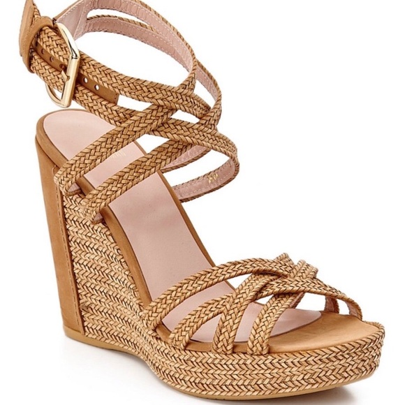 STUART WEITZMAN Rein Braided Tan Wedge Sandalssz 8.5 price firm! - Picture 1 of 11